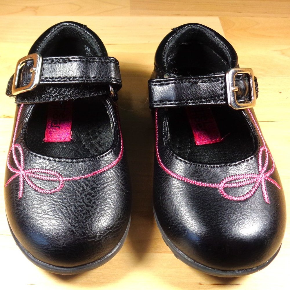 RACHEL SHOES BLACK AND PINK TODDLER BABY LEATHER DRESS SHOES SIZE 5 GIRLS
